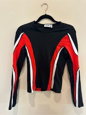 Weekday Black Red and White Long Sleeve Colorblock Top